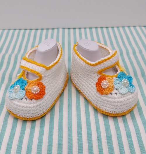 SAPATINHO DE CROCHÊ PARA BEBÊ MENINA - MODELO BIA 9,5 CM, SAPAT