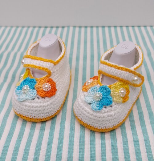 SAPATINHO DE CROCHÊ PARA BEBÊ MENINA - MODELO BIA 9,5 CM, SAPAT