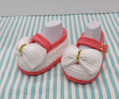 SAPATINHO DE CROCHÊ PARA BEBÊ MENINA MODELO GABY 9,5CM, SAPATINHO PARA BEBÊ MENINA DE CROCHÊ, CROCHÊ, SAPATINHO DE BEBÊ