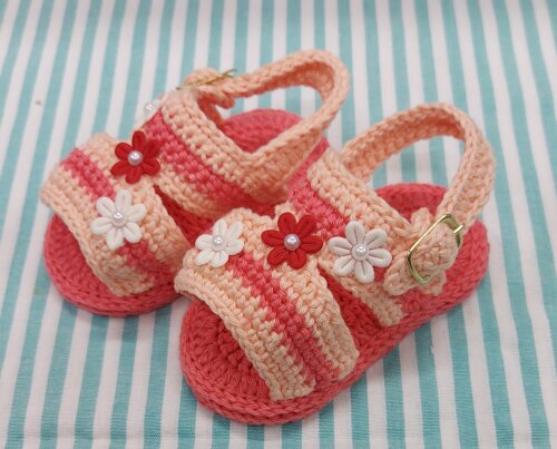 SANDÁLIA DE CROCHÊ PARA BEBÊ MENINA MODELO EMILY 11CM, SANDÁL