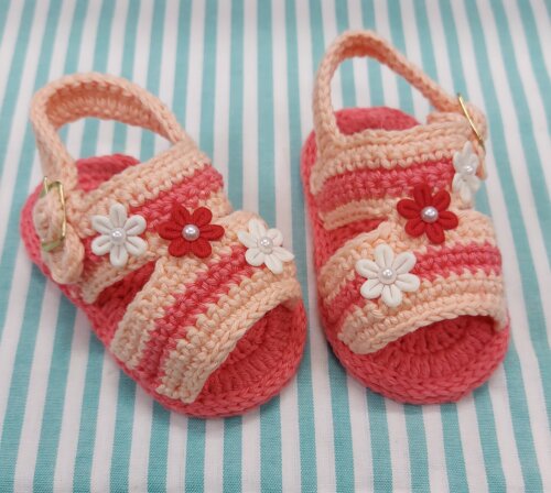 SANDÁLIA DE CROCHÊ PARA BEBÊ MENINA MODELO EMILY 11CM, SANDÁL