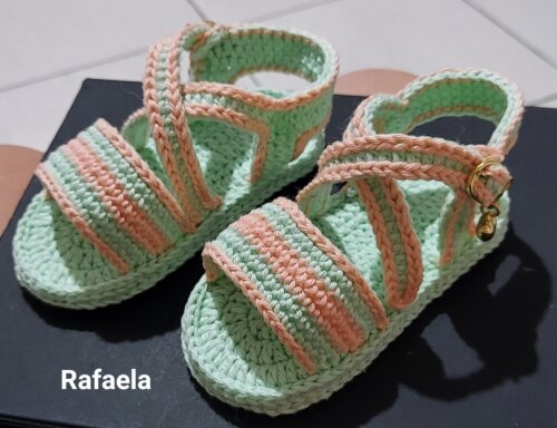 SANDÁLIA DE CROCHÊ PARA BEBÊ MODELO RAFAELA 12CM,  SANDÁLIA P