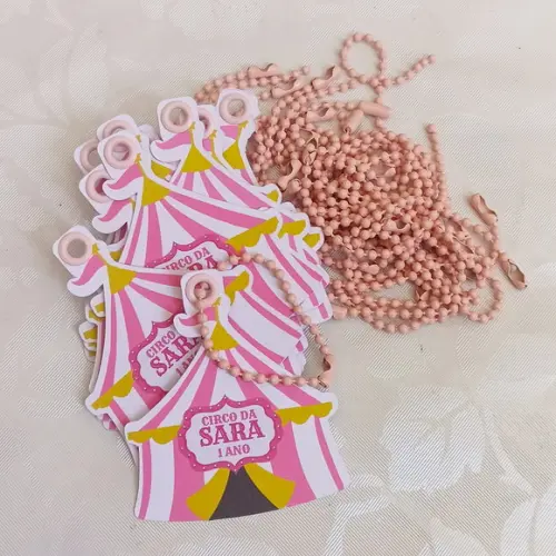 Tag de Agradecimento Circo Menina com Ilhós e Corrente 15 un