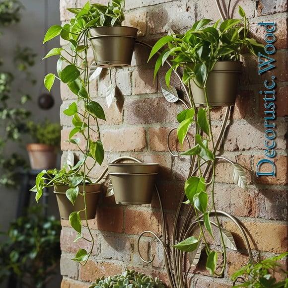 Jardim Vertical 6 Vasos - Metal Ouro Envelhecido - 100×80 cm