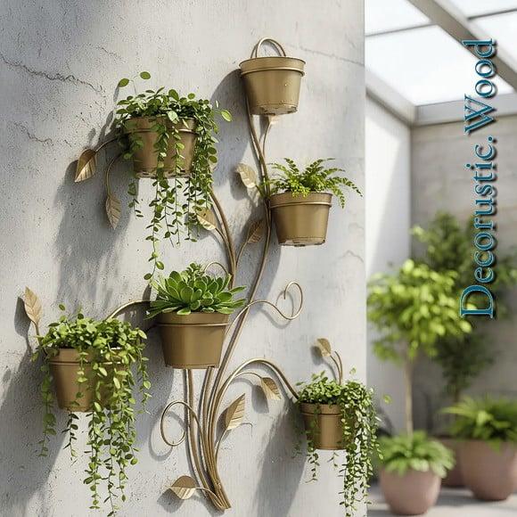 Jardim Vertical 6 Vasos - Metal Ouro Envelhecido - 100×80 cm