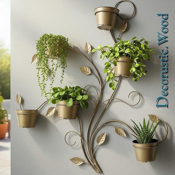 Jardim Vertical 6 Vasos - Metal Ouro Envelhecido - 100×80 cm
