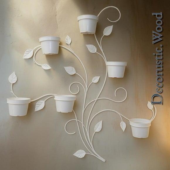 Jardim Vertical 6 Vasos - Metal Branco - 100×80 cm