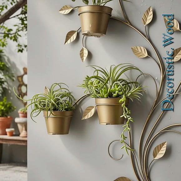 Jardim Vertical 6 Vasos - Metal Ouro Envelhecido - 100×80 cm