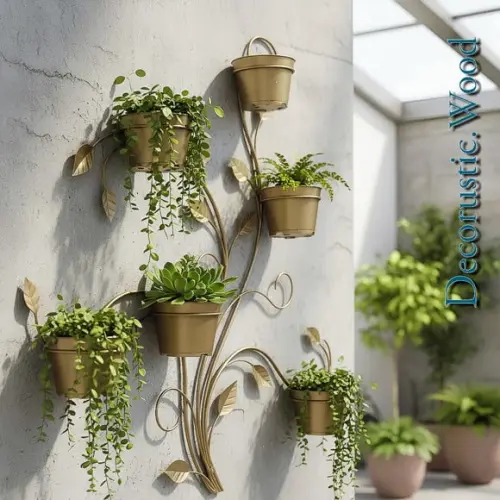 Jardim Vertical 6 Vasos - Metal Ouro Envelhecido - 100×80 cm