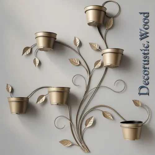 Jardim Vertical 6 Vasos - Metal Ouro Envelhecido - 100×80 cm