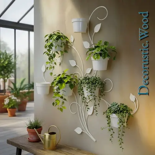Jardim Vertical 6 Vasos - Metal Branco - 100×80 cm