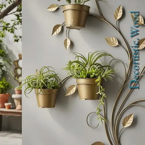 Jardim Vertical 6 Vasos - Metal Ouro Envelhecido - 100×80 cm