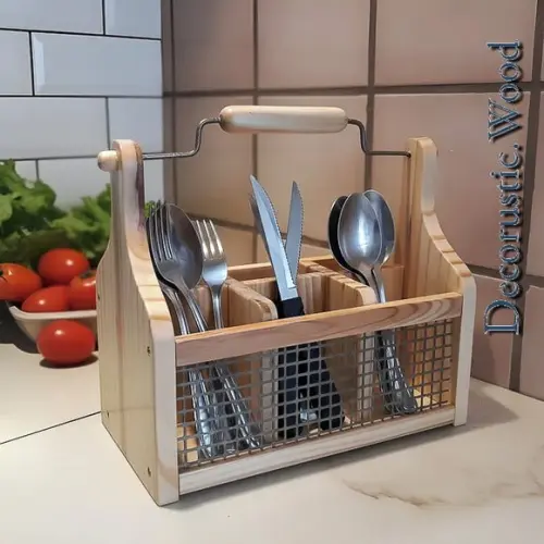 Porta Talher Cestinha Madeira Rústica / Organização Cozinha