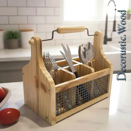 Porta Talher Cestinha Madeira Rústica / Organização Cozinha