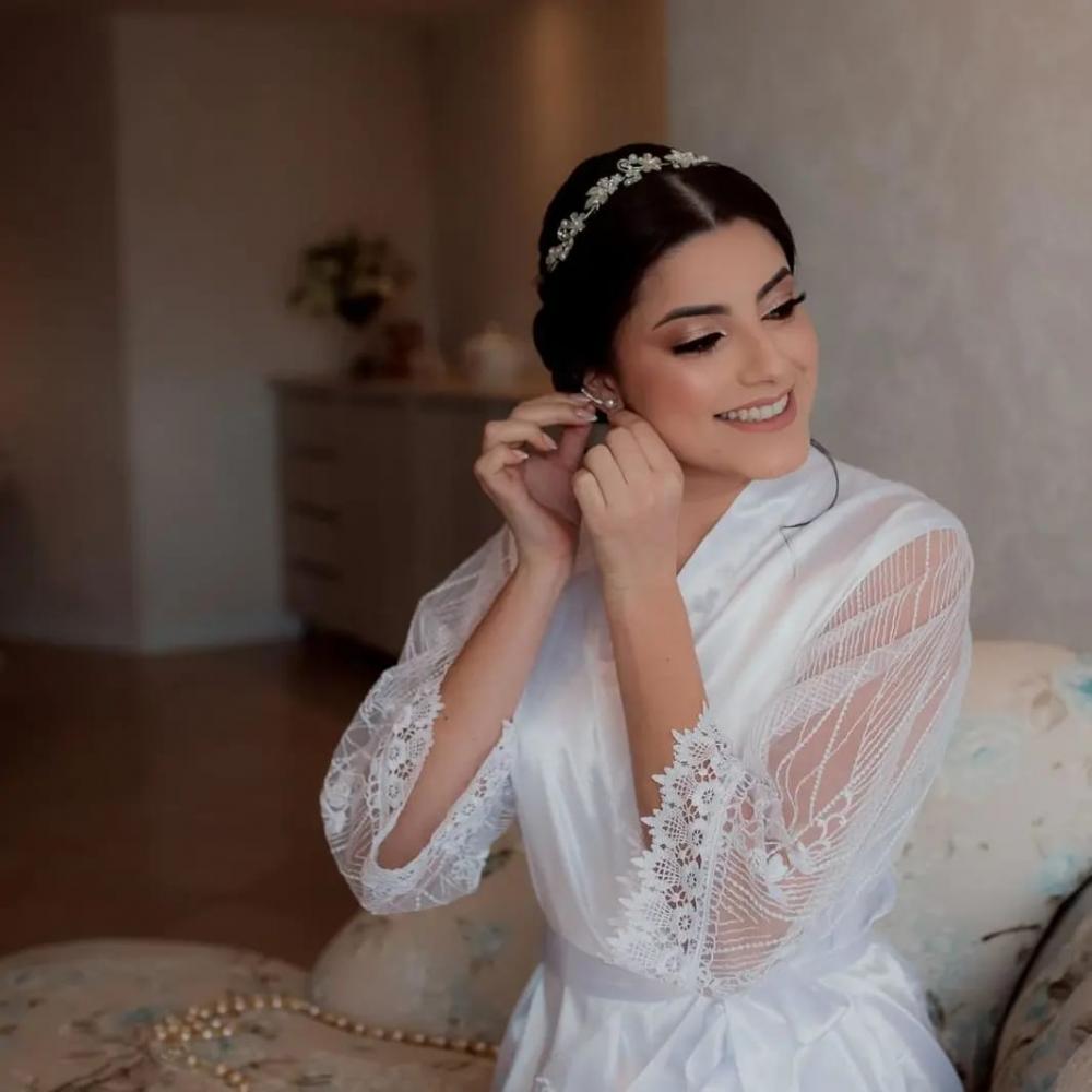 Robe Cetim Elastano Personalizado Manga de Tule
