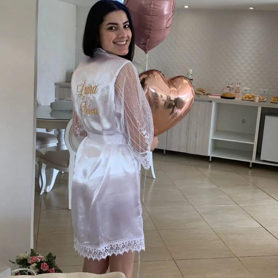 Robe Cetim Elastano Personalizado Manga de Tule