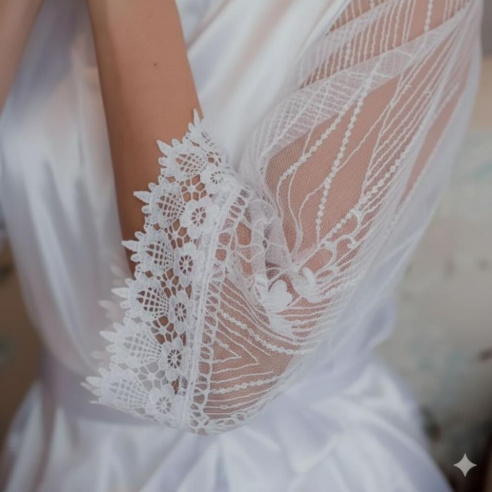 Robe Cetim Elastano Longo/midi Personalizado Manga de Tule