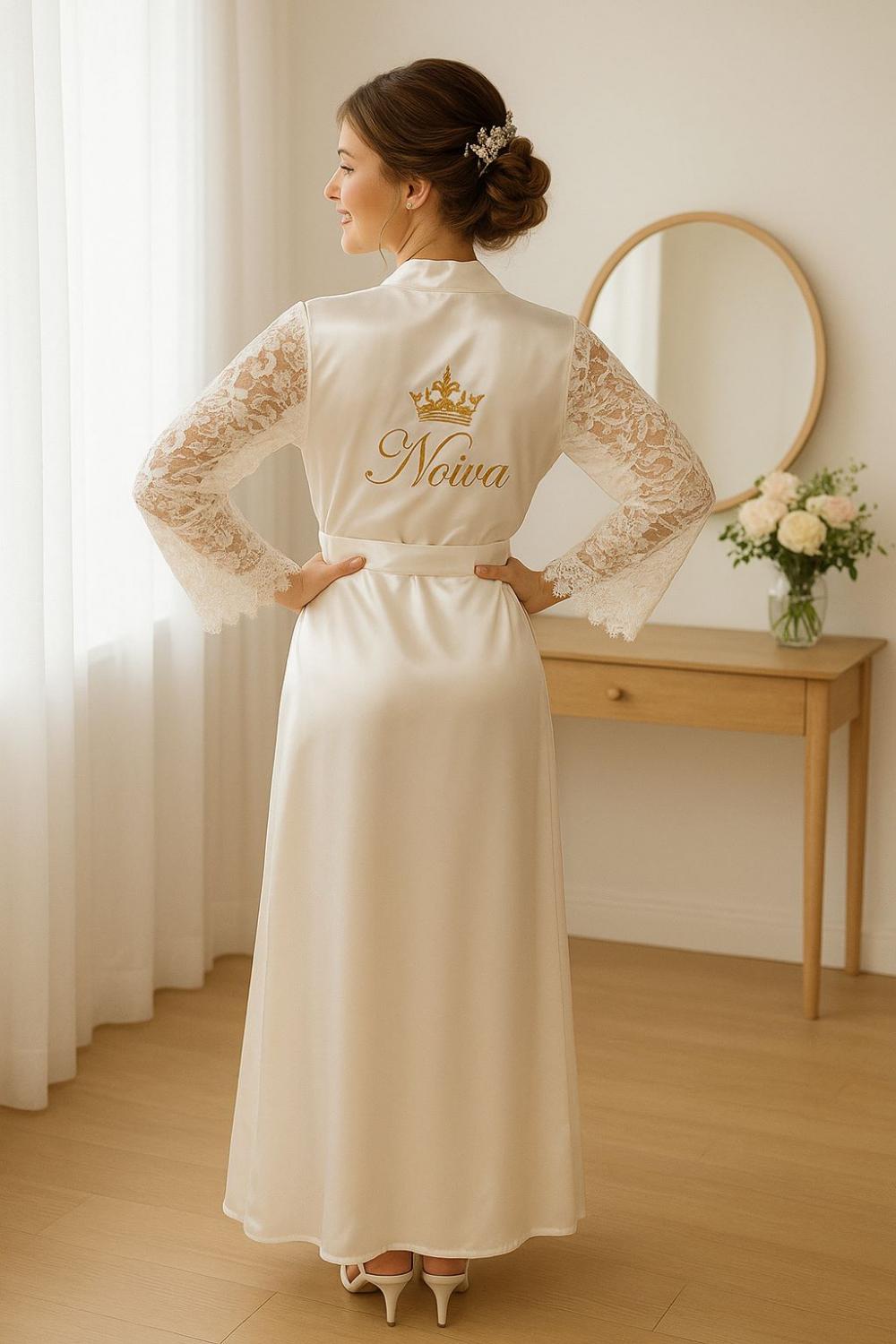 Robe Cetim Elastano Longo/midi Personalizado Manga de Tule