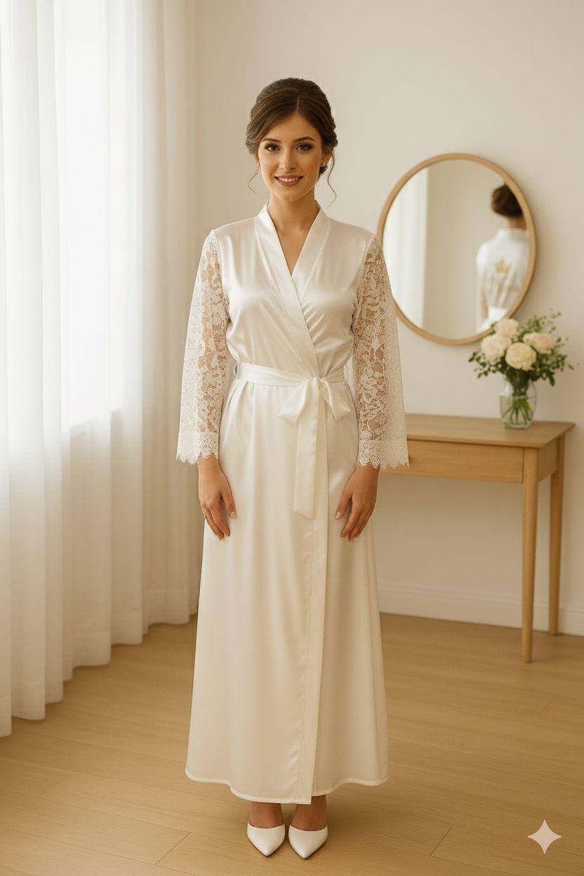 Robe Cetim Elastano Longo/midi Person Manga de Renda Luxo