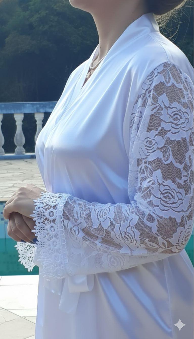 Robe Cetim Elastano Personalizado Manga de Renda Luxo