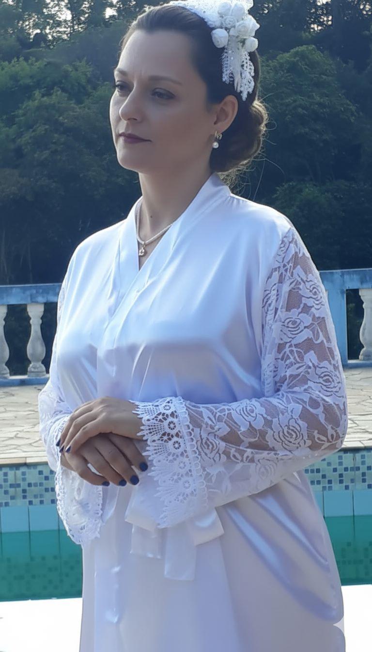 Robe Cetim Elastano Personalizado Manga de Renda Luxo