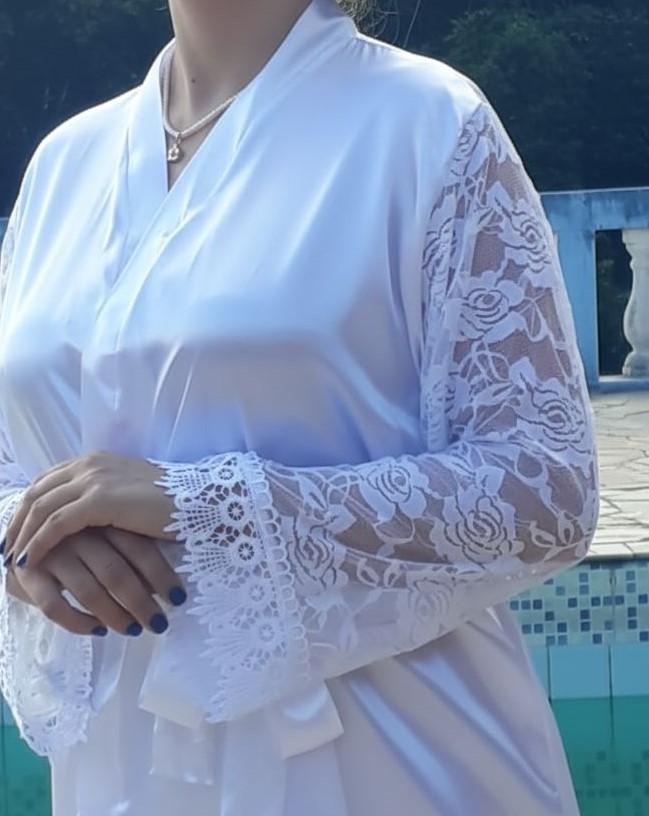 Robe Cetim Elastano Personalizado Manga de Renda Luxo