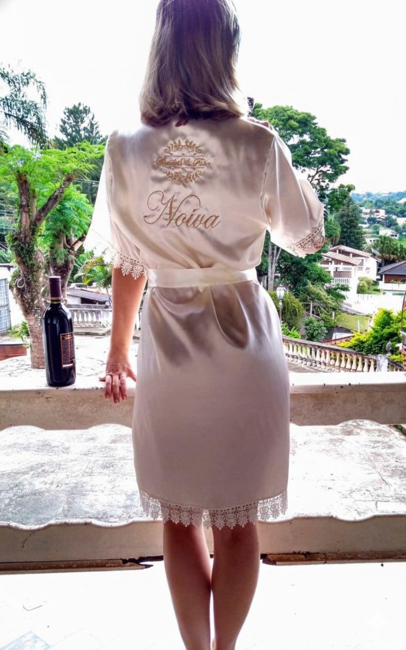 Robe Cetim Elastano Bordado Manga c/ Guipir