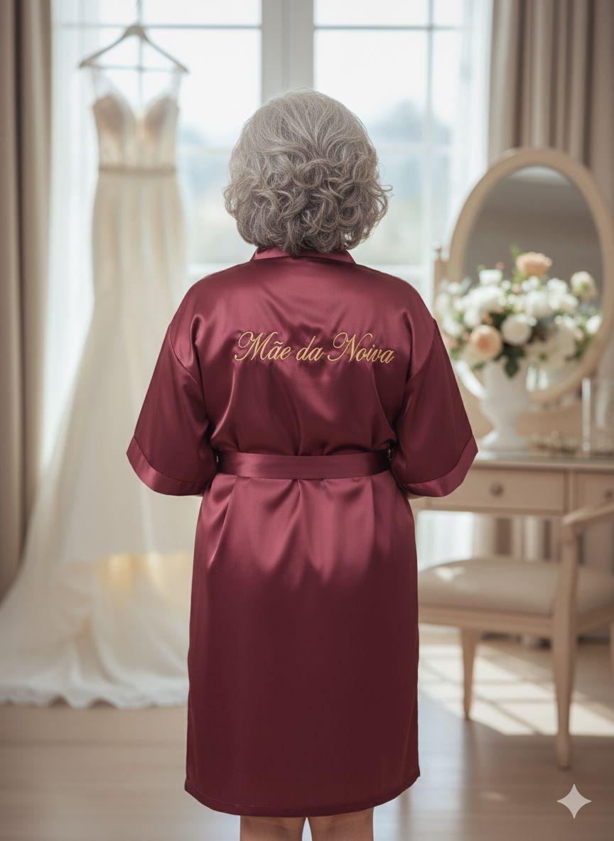 Robe em Cetim com Elastano com Manga Bordado Personalizado