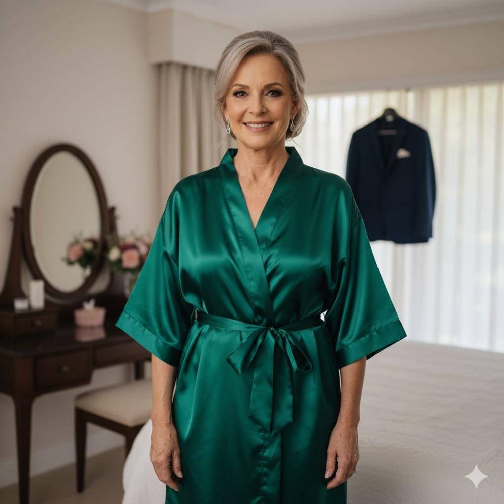Robe em Cetim com Elastano com Manga Bordado Personalizado