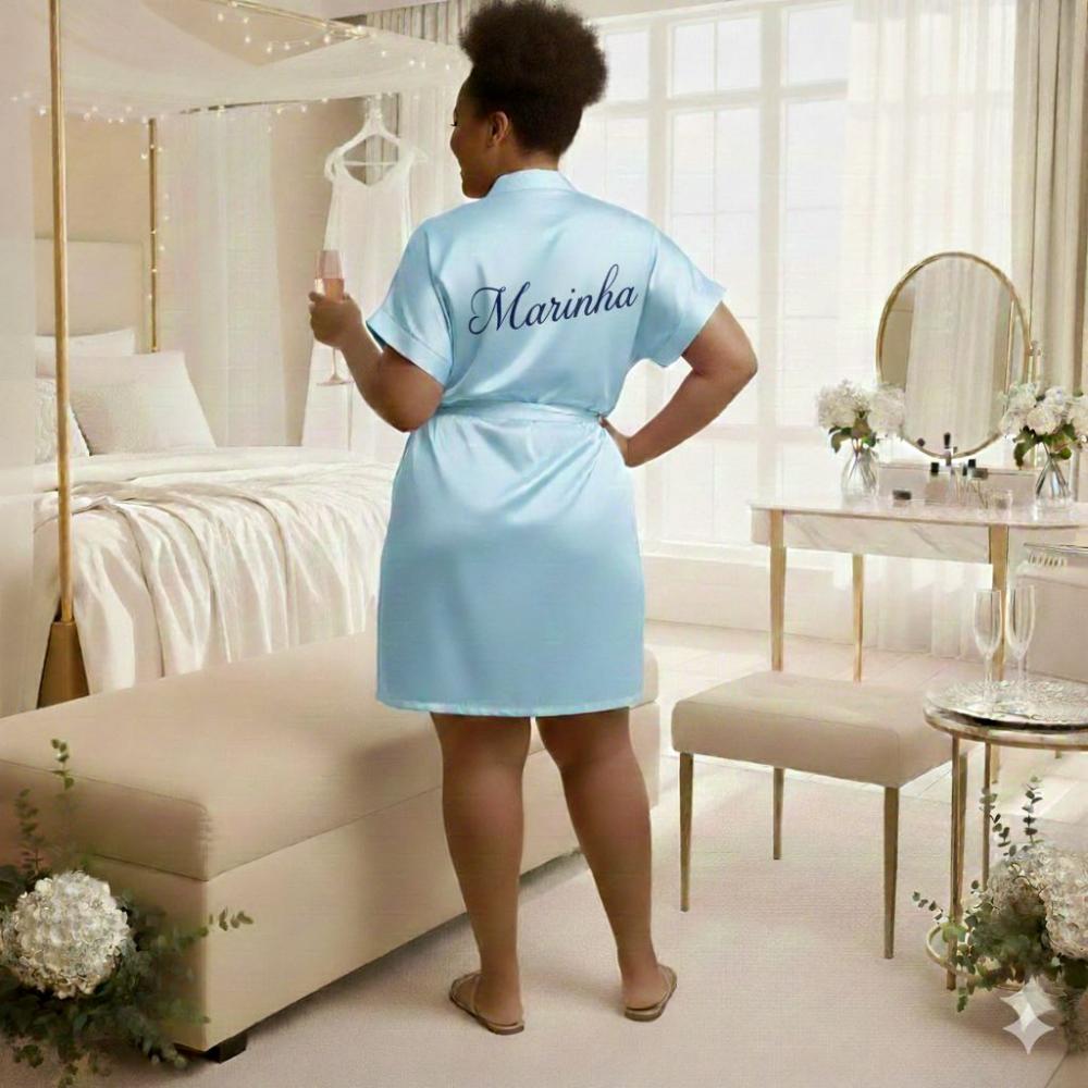 Robe de Cetim com Elastano Plus Size Bordado Personalizado