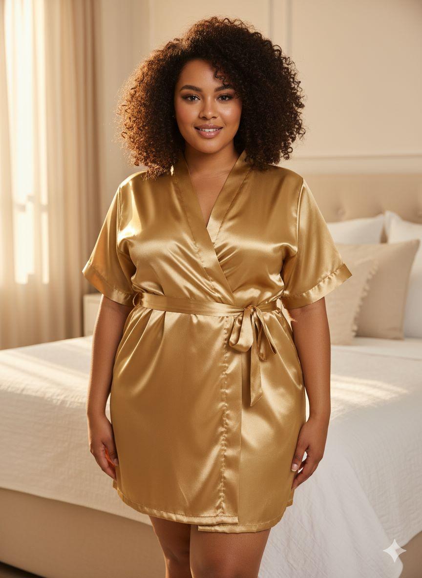 Robe de Cetim Elastano Plus Size com Manga Bordado Person