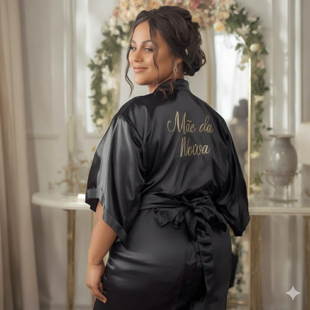 Robe de Cetim Elastano Plus Size com Manga Bordado Person