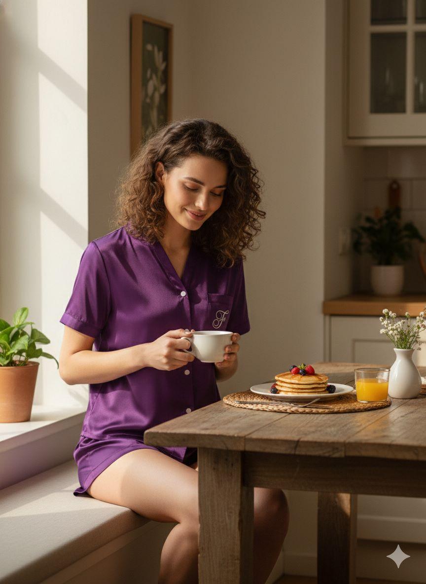 Pijama Curto em Cetim Personalizado até 46