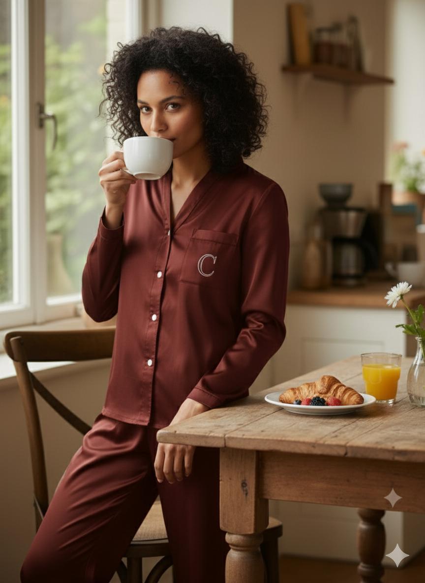 Pijama Longo em Cetim Personalizado até 46