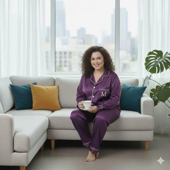 Pijama Longo Americano Cetim Person Plus a Partir 48 (min 2)