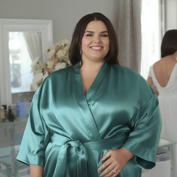 Robe Cetim Elastano Longo/midi Plus Size Bordado Personaliz