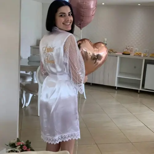 Robe Cetim Elastano Personalizado Manga de Tule