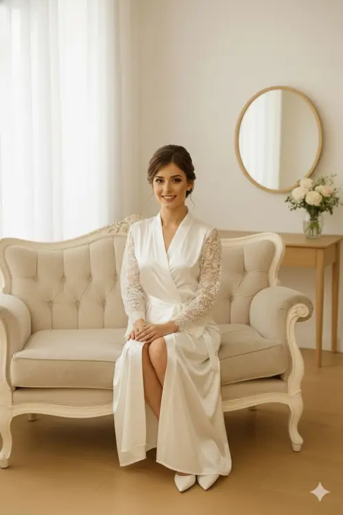 Robe Cetim Elastano Longo/midi Person Manga de Renda Luxo