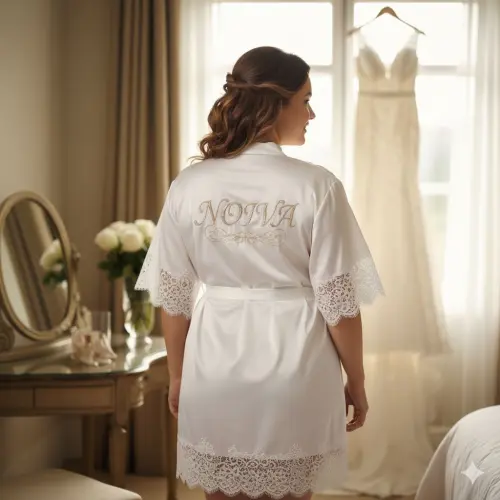 Robe Cetim Elastano Personalizado Manga c/ Renda Fina