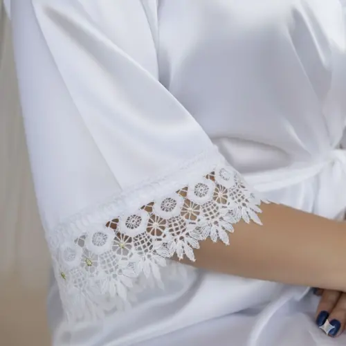 Robe Cetim Elastano Longo ou Midi Manga com Renda Guipir