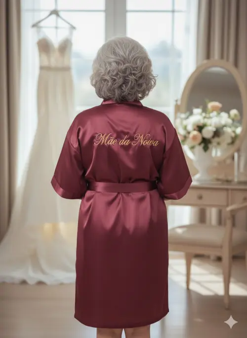 Robe em Cetim com Elastano com Manga Bordado Personalizado