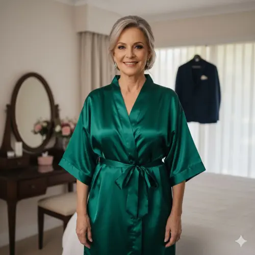 Robe em Cetim com Elastano com Manga Bordado Personalizado