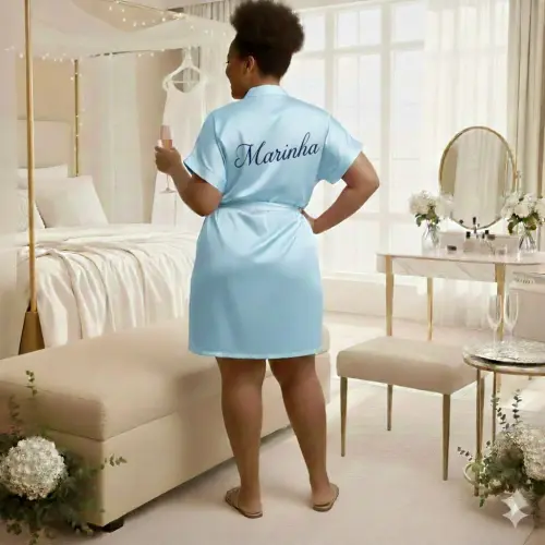 Robe de Cetim com Elastano Plus Size Bordado Personalizado