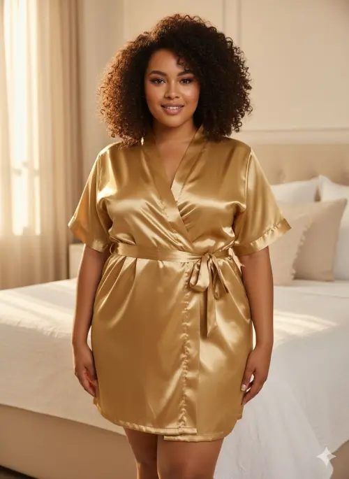 Robe de Cetim Elastano Plus Size com Manga Bordado Person
