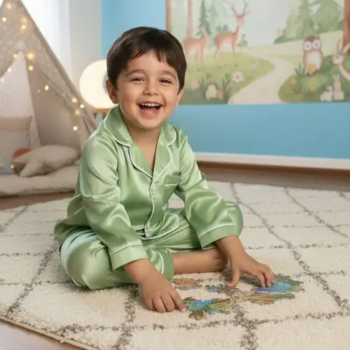 Pijama Infantil Longo Americano Cetim Personalizado (min 20)