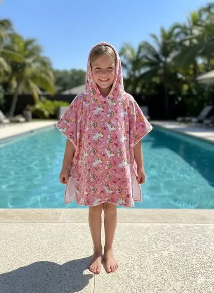 Poncho Infantil Capa c/ Capuz para Praia ou Piscina Roupão m