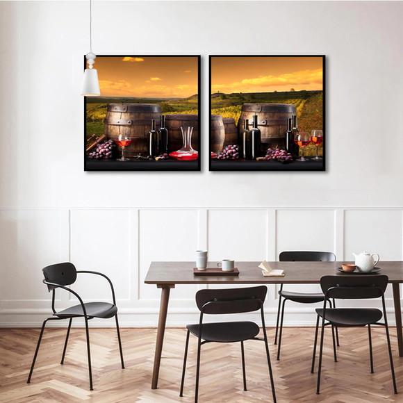 2 Quadros Cozinha Cheff Restaurante Vinho Decoração Moldura