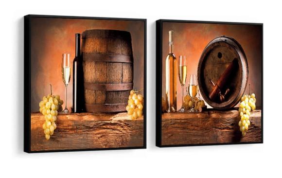 2 Quadros Cozinha Cheff Restaurante Vinho Decoração Molduras