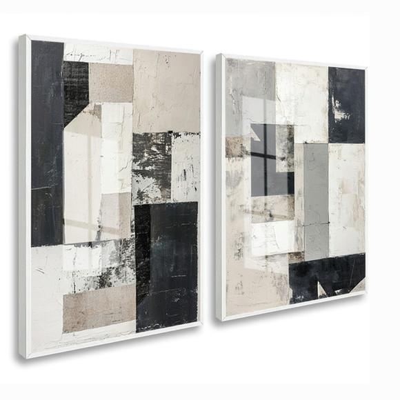 2 Quadros Decorativos Abstrato Moderno Mármore Luxo Vidro