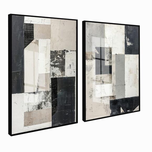 2 Quadros Decorativos Abstrato Moderno Mármore Moldura Vidro